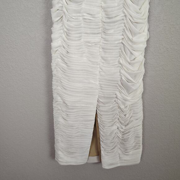 By Watters Joanne Ivory Ruched Slim Off-The-Shoulder Midi Dress Size 10 - Picture 13 of 14